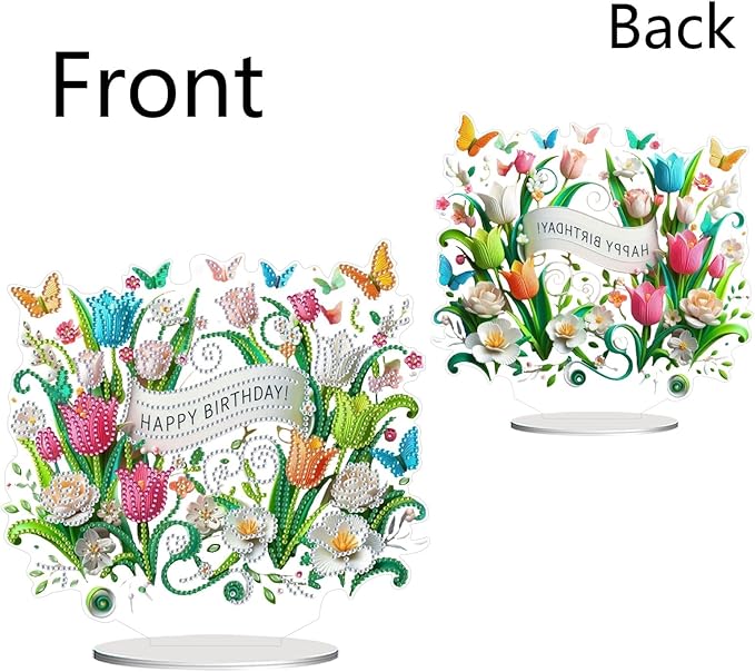 ARTopet DIY Diamond Desktop Ornament PET Irregular Shape Special Shaped Crystal Double Sided Pattern Single Sided Diamond Art Painting Tabletop Home Ornaments Decor-Birthday Flower