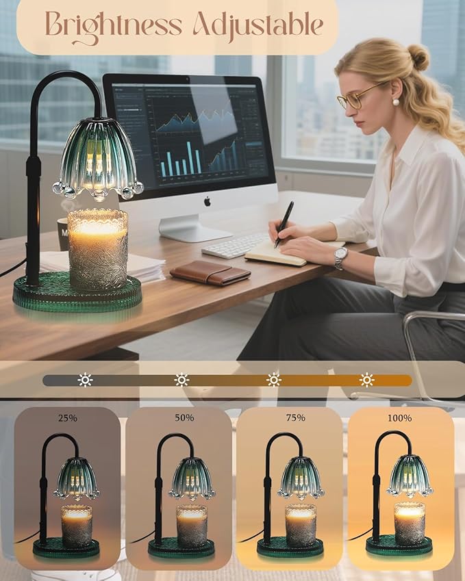Flower Candle Warmer Lamp with Timer, Vintage Adjustable Glass Warmer Light for Jar Candles, Electric Wax Warming Melter, Gifts for Women Mom, Bedroom Decor (Green-Flower)