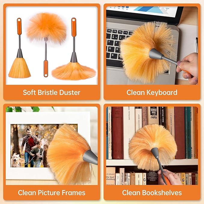 CALBEAU Ceiling Fan Cleaner Duster with 60 inch Extension Pole, Dusters for Cleaning High Ceiling Fan Blades, Dusters Kit with Storage Bag, Cleaning Tools for Families (14pcs)