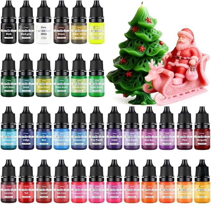 Candle Dye - 36 Colors Highly Concentrated Liquid Wax Dye for Candle Making, Vibrant Oil-Based Candle Color for Soy Wax, Paraffin, Gel Wax