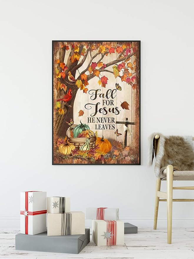 KINPLUB Fall for Jesus Diamond Painting Kits for Adults, Autumn 5D Diamond Art Kits, DIY Paint with Diamonds Kit, Full Drill Round Dots Gem Art for Home Wall Decor 12 x 16 Inch