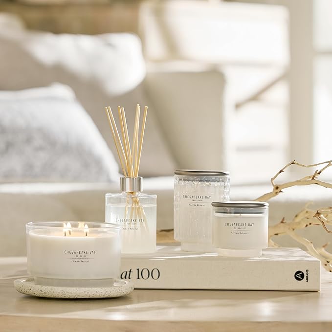 Chesapeake Bay, 11oz Ocean Retreat Scented Candle, Mood Evoking Fragrance, Textured Sea Glass-Inspired Jar, Premium Soy Blend Wax with Essential Oils, Coastal Fragrance for Home Décor or Gifting