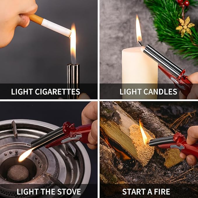 Extended Lighter with Easy Press Button for Elderly or Seniors, Multi Purpose Gas Lighters, Refillable Extended Wand, Pilot Light, Candles, Kitchen, Fireplace, Stove (No Fuel Inside)