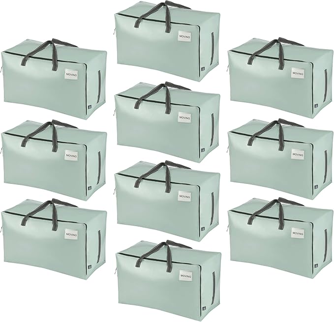 VENO 10 Pack Extra Large Heavy Duty Moving Bags with Wide Opening & Reinforced Handles, Reusable Storage Tote Bags with Strong Zippers for Clothes, College Dorm Essentials & Moving Supplies