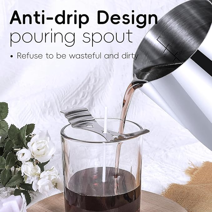 CasaCulina Candle Making Pouring Pot with Stirring Spoon, 32oz Stainless Steel Wax Melting Pot with Heat-Resistant Handle, Double Boiler Candle Making Pitcher with Dripless Pouring Spout Design