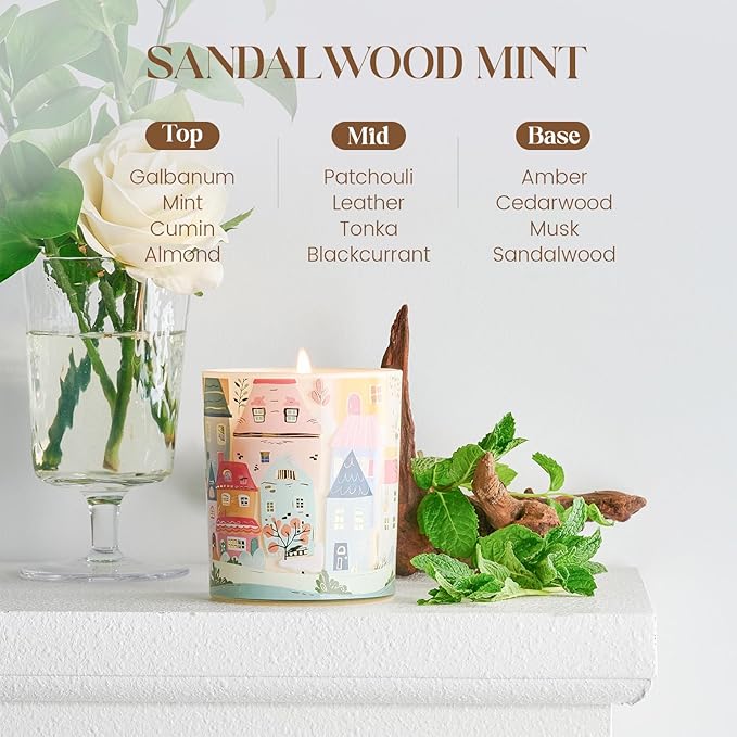 M&SENSE Sandalwood Mint Candles for Home Scented - 10.2 oz Soy Wax Candles Non Toxic 60 Hours Long Burning Funny Candles Housewarming Gifts for Stress Relief, Meditation, Calm, Yoga