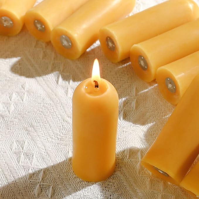 DEYBBY Beeswax Small Pillar Candles 6 Pack - Natural Beeswax Emergency Candles Bulk for Home Room Blackout Housewarming Gift