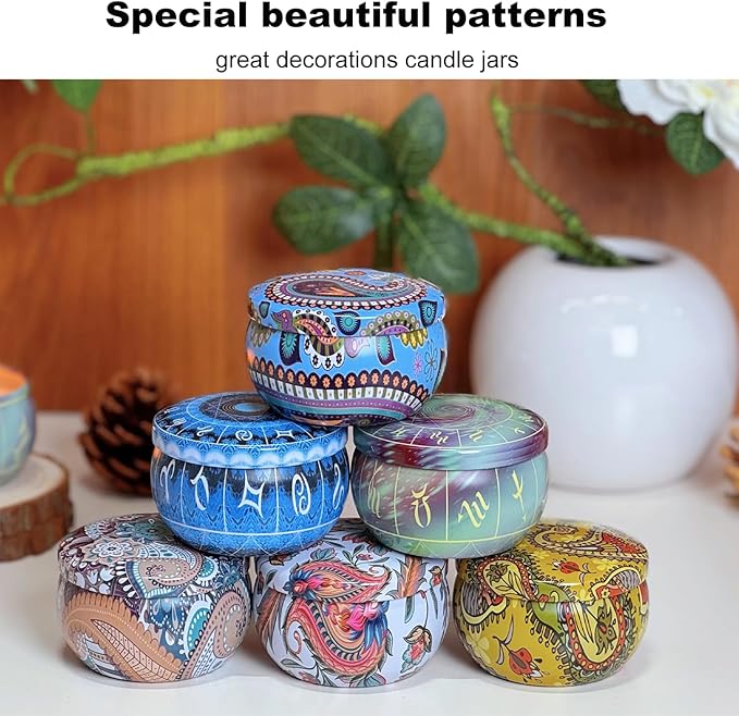 Phinicco 24 pcs 2.5oz Candle Tins Candle Making Jars Empty Candle Jars with Lids Candles Tin Candle Containers Small Candle Jars (6 Patterns)