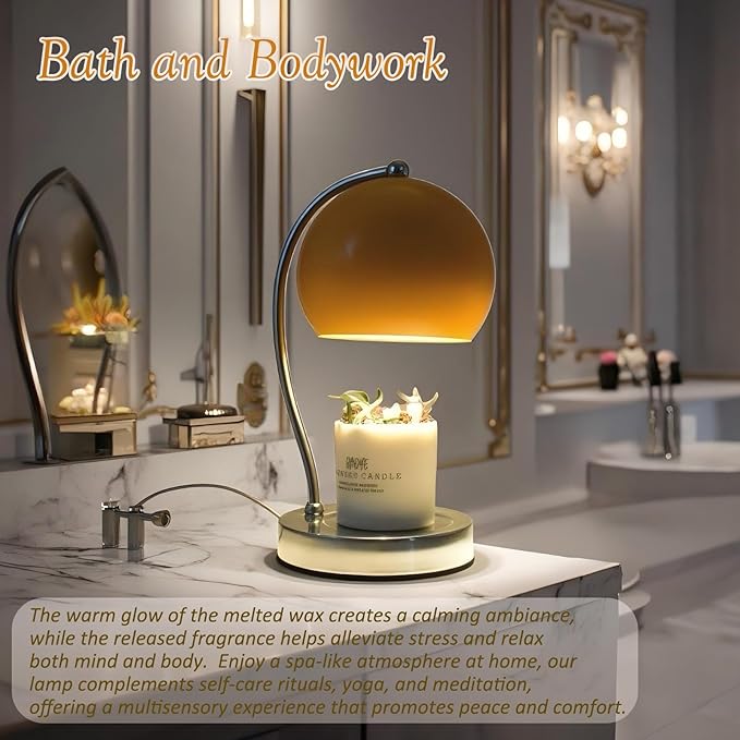 Candle Lamp Warmer, Wide Base Scented Candle Warmer with Timer and Dimmer, Adjustable Candle Melting Lattern, Home Decor Table Lamp (Orange)