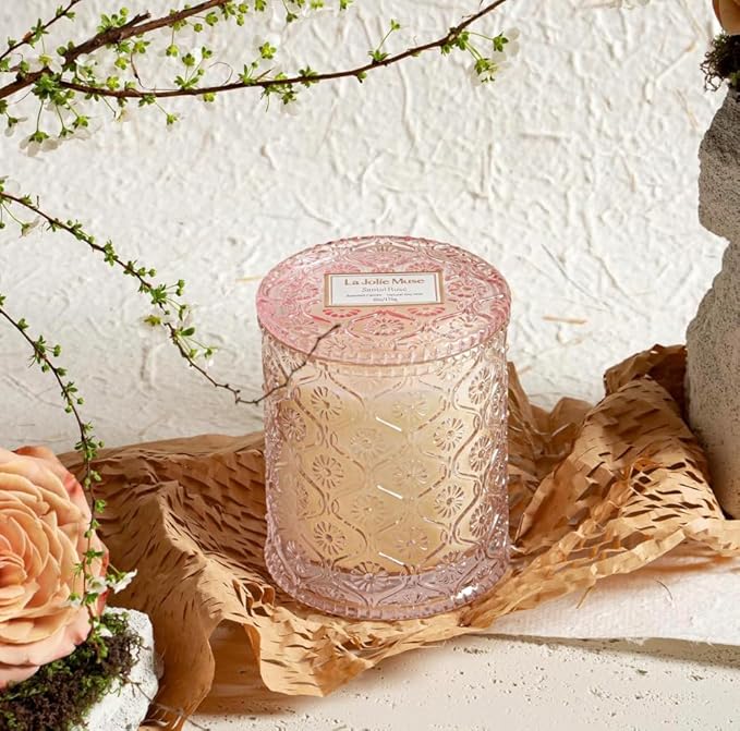 LA JOLIE MUSE Santal Rose Scented Candle – Saffron, Rose & Leather | 6 oz Natural Soy Wax | 40 Hours Clean Burn | Self Care Gifts for Women | Elegant Home Decor