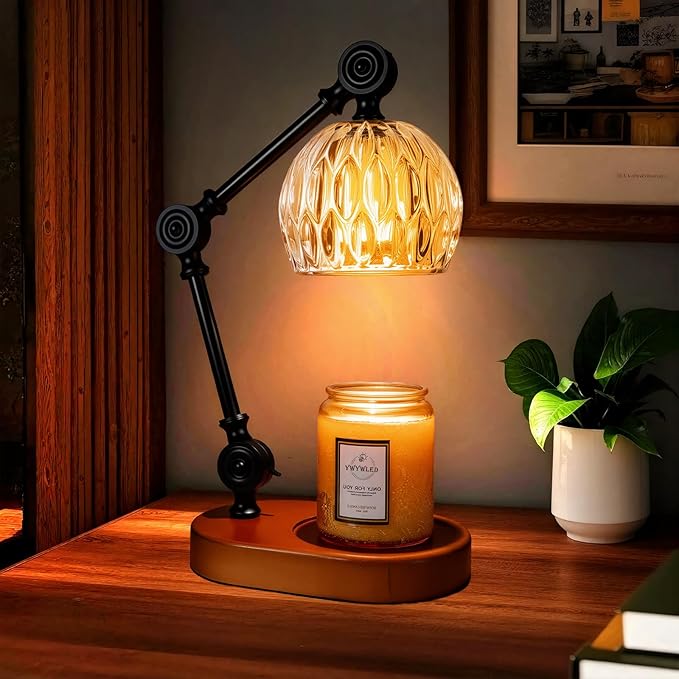 Candle Warmer Lamp, Dimmable Wax Melting Warmer with Adjustable Height, Bedroom Living Room Home Decor, Birthday Relaxation Gifts for Women (Transparent, Wave)