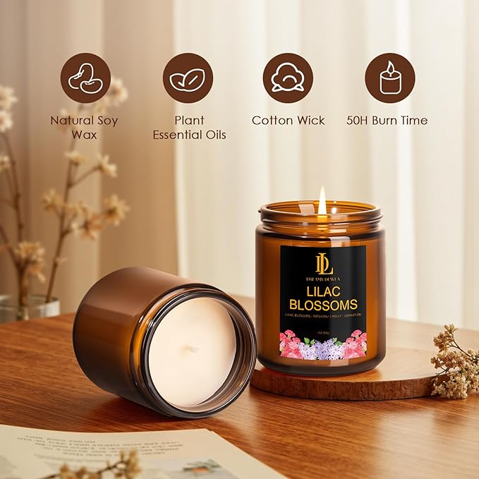Lilac Blossom Scented Candles, Lilac Blossom Candle, Aromatherapy Candle Gifts for Women, Soy Candles for Home Scented, 7oz 50 Hours Burn, Home Décor
