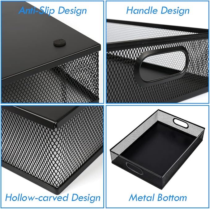 Desk Drawer Organizer, A4 Large Metal Mesh Desk Rrganizer Tray, Versatile Storage Box Set for Office Home Supplies,13 x 9 inches