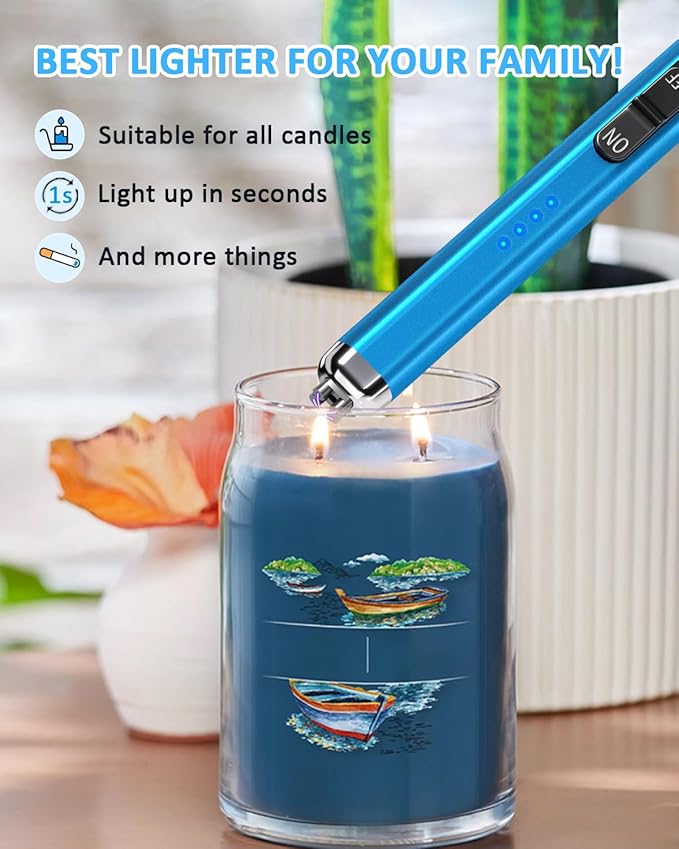 Electric Candle Lighter Valentine's Day Gifts for Women Mom Men Dual Arc USB Rechargeable Windproof Lighter for Candle BBQ Birthday Camping Gift Idals (Sapphire Blue)