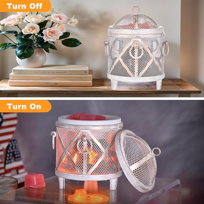 Dicimi Vintage Fireplace Wax Warmer – Electric Warmer with 2/4/8H Timer & Auto Shut-Off, 18W Low Energy, Multifunctional for Scented Wax & Oils, Beverage Warmer, Women's Birthday & Housewarming Gift