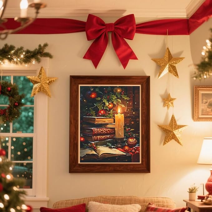 TCDZMYGS Christmas Paint by Numbers Kit for Adults Beginner,Books Candle Paint by Number Kits Without Frame,DIY Acrylic Oil Painting by Numbers for Home Wall Decor 11.8 x 15.7 inch