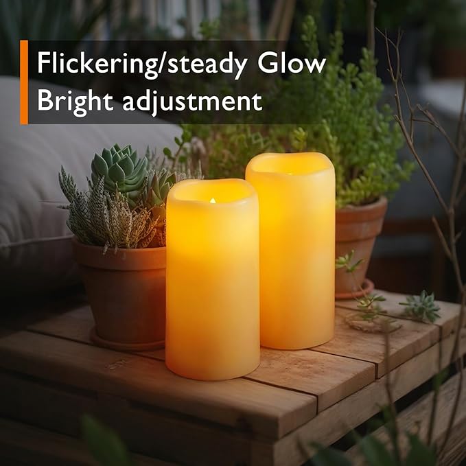Homemory 3"x6" Flameless Candles, Outdoor Waterproof, Battery Operated LED Pillar Candles with Remote Control and Timer, Plastic, Long Lasting