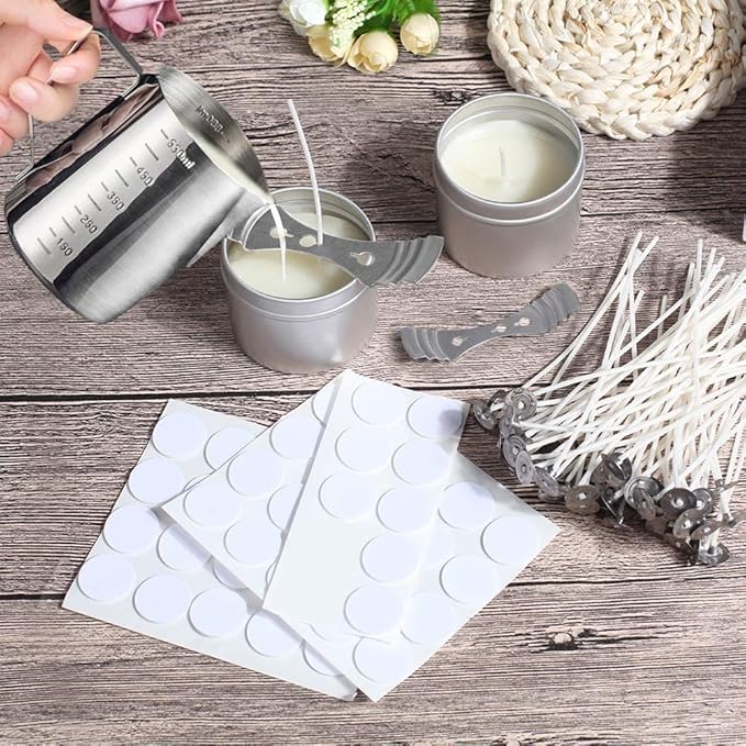 20pcs Candle Wick Holder, 180pcs Candle Wick Stickers, Silver Stainless Steel Candle Wick Centering Devices, Candle Making Supplies for Candle Making, Candle DIY