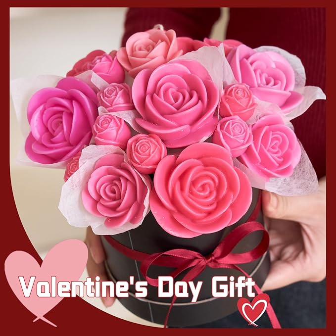 Rose Bucket Candle Kit Handmade Gift Soy Wax Beads for Candle Making Rose Silicone Mold 3D Flower Candle Molds All in One Kit Accessories Set Valentine's Day Gift (Black)