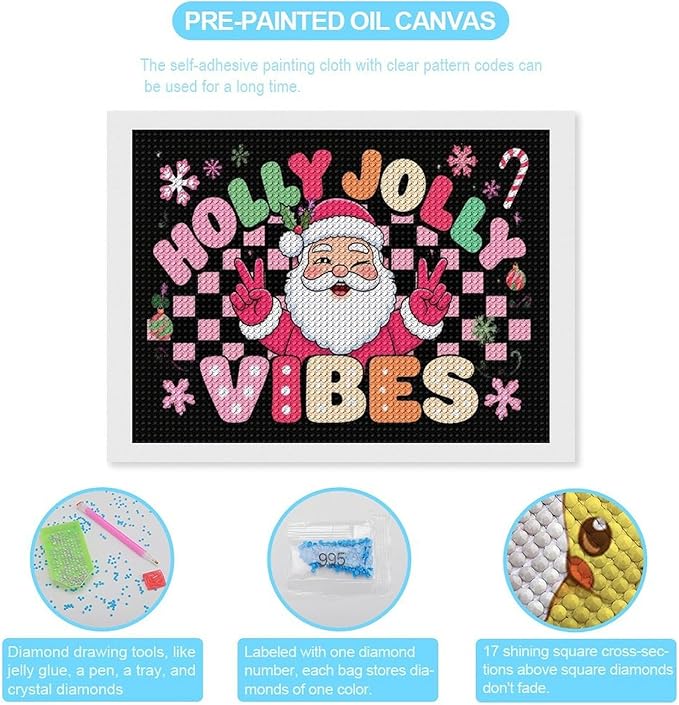 AIVKIEJK Diamond Painting Kits for Adults - Cute Santa Claus Christmas Vibes Xmas Painting DIY 5D Full Drill Diamond Dots Paintings with Diamonds Gem Art and Crafts Home Decor 12"x16"