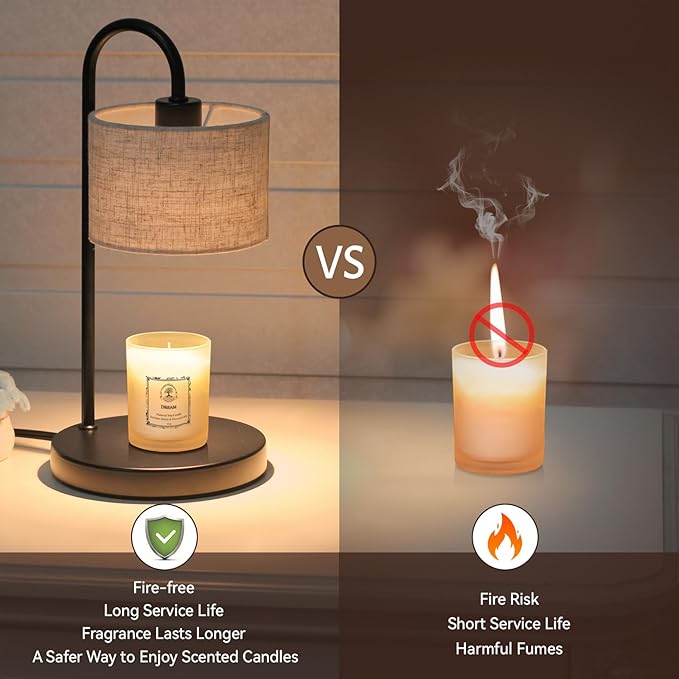 FINCMY Candle Warmer Lamp with Timer, Dimmable Candle Wax Warmer Candle Lamp Warmer for Scented Candles with 2 Bulbs, House Warming Gifts Birthday Gifts for Women Home Decor - Linen