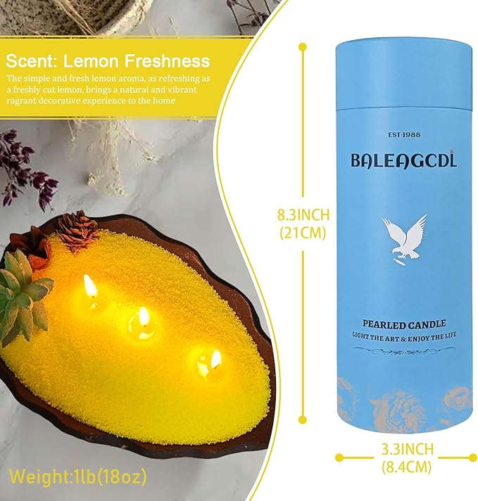 Pearled Candle 18oz(1.1lb)–MANNYCOM Yellow Lemon Scented with 30 Cotton Wicks Refillable Candles Burns up to 110 Hours Non Toxic for Handmade Wedding and Party Decorations