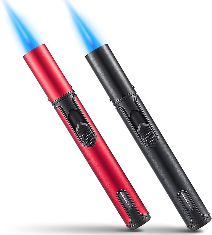 Urgrette 2 Pack Butane Torch Lighter, 6-inch Refillable Pen Lighter Adjustable Jet Flame Butane Lighter for Grill BBQ Candle Camping (Gas Not Included) Raven & Ruby