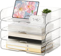 4-Tier Large-Capacity Paper Organizer, Clear Stackable Desk Organizer & Acrylic Paper Tray, Transparent & Easy Access,Desk File Organizer for Home Office & School