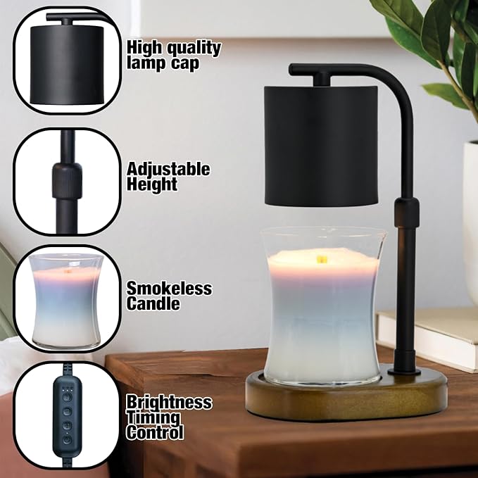 Candle Warmer Lamp Timer - Birthday Gifts for Women Mom, House Warming Gifts New Home Decor, Modern Farmhouse Decor, Candle Warmer for All Jar Candles with 2 Bulb Black