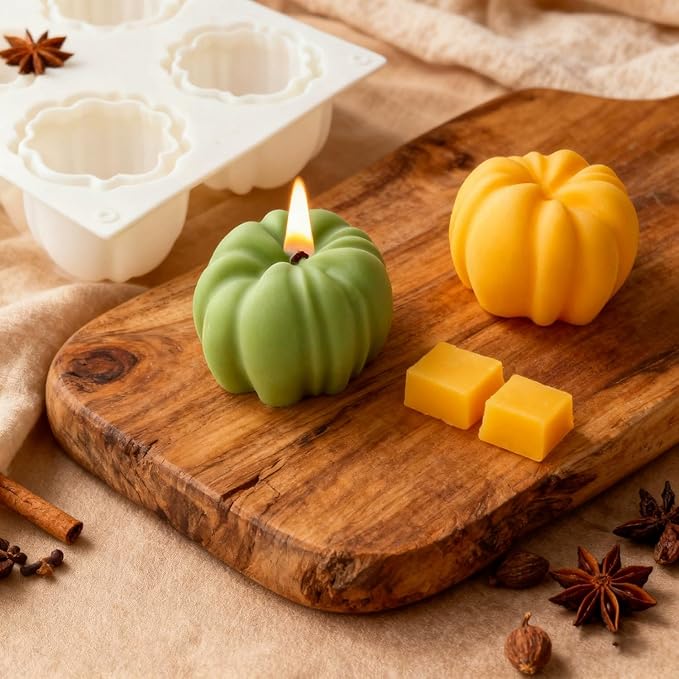 Konrisa Pumpkin Candle Molds, 6 Cavity 3D Bubble Silicone Molds for Candles Making, Soap Making Molds, Halloween Decoraiton