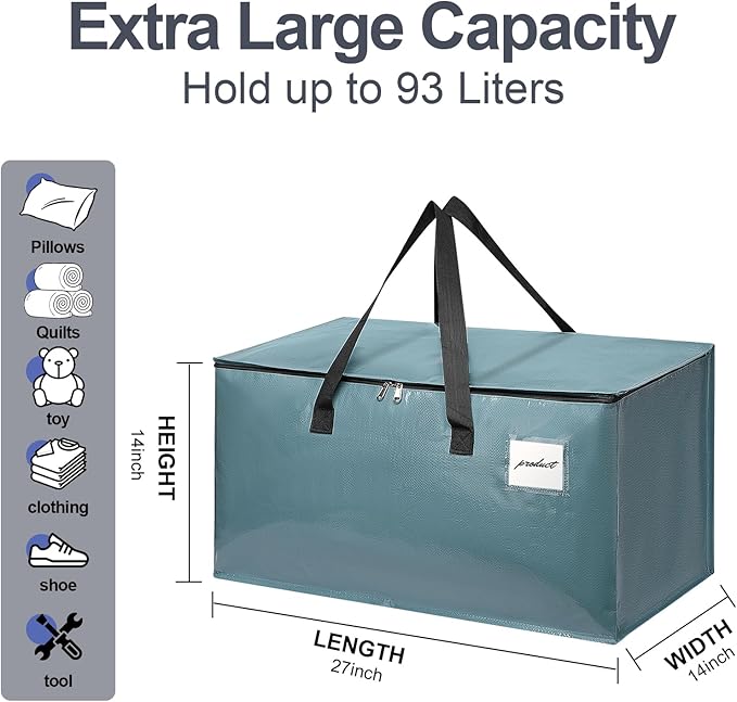 Moving Bags Heavy Duty Steel Blue – Large Packing Bags for Moving, Extra Large Storage Totes with Zippers and Handles