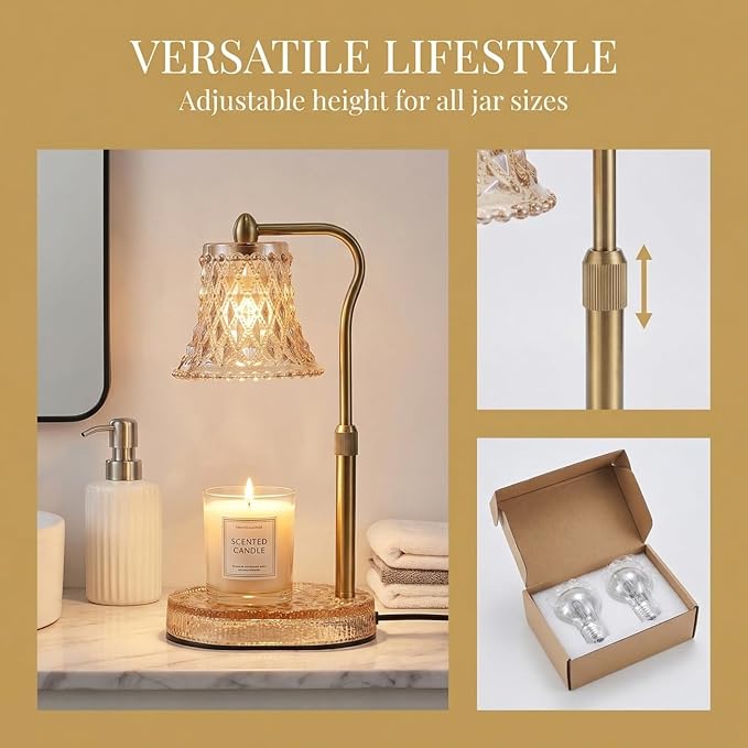 Candle Warmer Lamp with Timer, Candle Warmer Lamp with Timer Dimmable, Wax Melt Warmer with 2 Bulbs for Scented Jar, House Warming Gifts New Home Room Decor