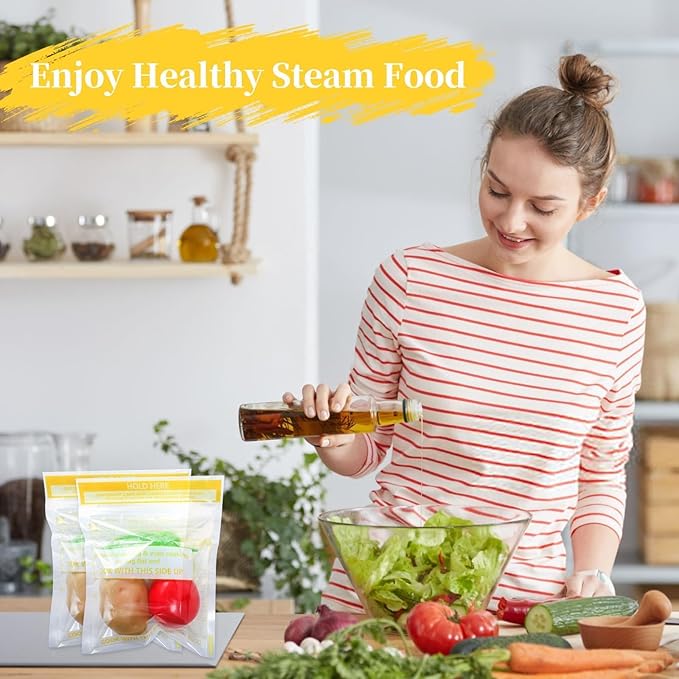 24 Pcs Microwave Steam Bags for Cooking Reusable Zipper Steam Vegetable Bag Frozen Food Heating Bags for Faster Vegetables Seafood and Meat, 7.1 X 7.9 Inches (24)