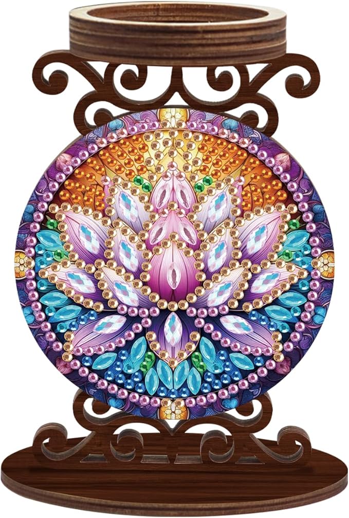 Diamond Painting Candle Plate Diameter 5cm Candle Holder Paint by Numbers Kit Sticks Holder Decor for Pillar Scented Flameless Ball Candles Candle Stand for Table Centerpiece Mandala