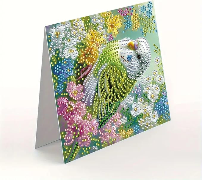 DoxQcs 5D Diamond Art Painting Greeting Cards Kit, DIY Cards for Blessings Congratulations Gifts, Greeting Card Set for Birthday Thanksgiving Day Christmas Halloween-Parrot