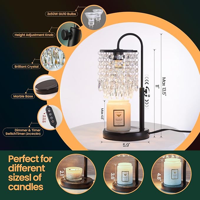 Candle Warmer Lamp with Timer Dimmer and 3 Bulbs, Lamp Candle Warmer with Marble Base,Wax Melt Warmer for Jar Candles, Birthday Gifts for Women Mom, House Warming Gifts New Home Decor