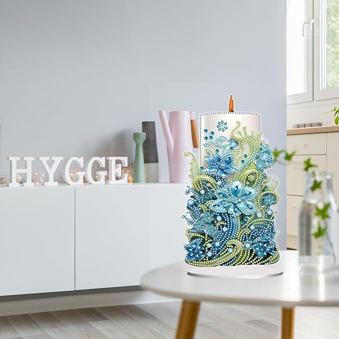 5D Diamond Art Candle Ornaments Kits, DIY Christmas Flower Candle Diamond Art Painting Desktop Ornament, Special Shaped Crystal Diamond Art Painting Tabletop Home Office Decor-02-Flower Candle