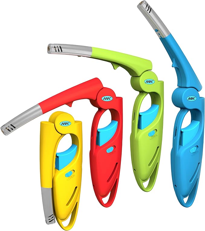 MK Lighter, 4PCS Candle Lighter, Windproof Flame, Foldable Lighters,Ideal for Candle, BBQs, Camping, Butane Refillable Lighters, Multipurpose Lighter, Random Color (Spectrum)