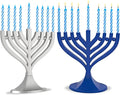 Zion Judaica Blue and Silver Set of 2 Mini Menorahs with 44 Birthday Candles Small Travel Minorah w/Chanukah Candles On-The-Go Hanukkiah Compact Hanukkah Candle Holder Menurah Chanuka Gifts Chanukiah