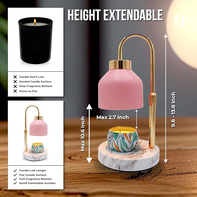 Candle Warmer Lamp with Timer & Dimmer | Adjustable Height & Brightness | Includes 2 Extra Bulbs | Wax Warmer Lamp | Christmas, Birthday & House Warming Gifts for Women, Mom for Jar Candles