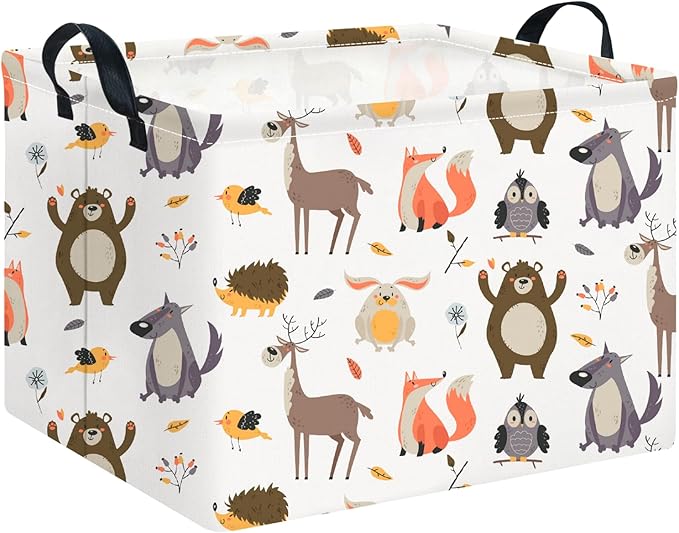 Rectangle Storage Basket with Handles,Collapsible Toys Bin,Books Box,Gift Basket(Forest Animal)