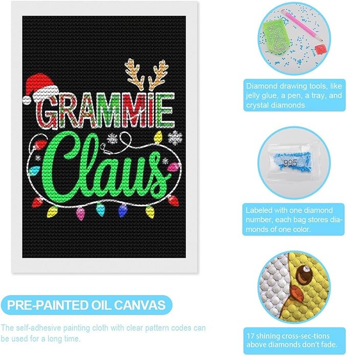 AIVKIEJK Diamond Painting Kits for Adults - Grammie Claus Grandma Christmas Xmas Painting DIY 5D Full Drill Diamond Dots Paintings with Diamonds Gem Art and Crafts Home Decor 8"x12"