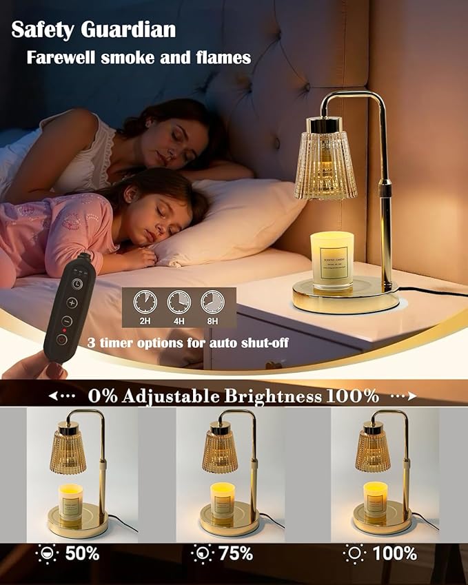 Candle Warmer Lamp with Timer Dimmable, Height Adjustable Scented Wax Melts Warmer, Electric Flameless Candle Warmer for Candle Jar, Mothers Day Birthday Gifts for Women, Office Home Decor (2 Bulbs)