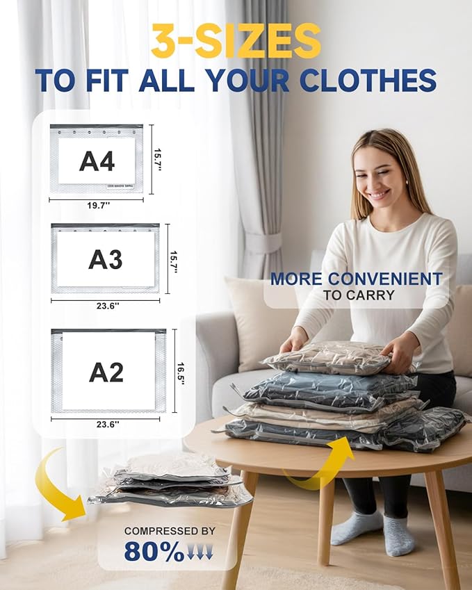 Vacuum Storage Bags with Electric Pump, Jumbo Space Saver Vacuum Seal Bags for Clothes, Blankets and Bedding, Storage Bags Vacuum Sealed with Extra Large Compression Design