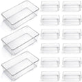 Maitys 12 Pcs Clear Drawer Organizer 9 x 6 x 2 Inches Plastic Rectangle Trays Makeup Vanity Storage Bins and Kitchen Drawers Dividers for Office Desk Silverware Kitchen Utensils