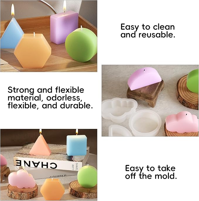 6 Pack Candle Molds for Candle Making, Moldes para Velas, Geometric Figure Silicone Candle Molds for DIY Scented Candle, Soy Wax, Cake, Soap, Resin Casting Craft Making