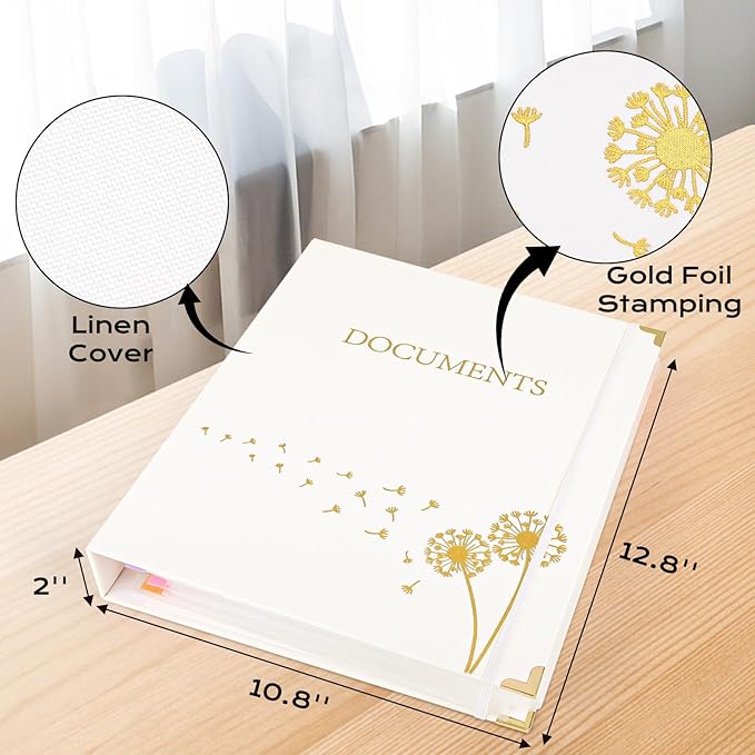 XKDOUS Aesthetic Document Organizer Linen Folio Folders with Pockets, 3-Ring Accordion Storage Binders Expanding File Folder for Important Papers, Documents and Files