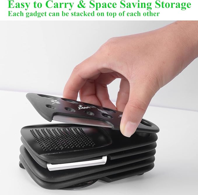 Kitchen Gadgets Set 6 Pieces, Space Saving Cooking Tools Kitchen Accessories-Garlic/Ginger Grinder, Cheese Grater, Vegetable/Fruit Peeler, Pizza Cutter, Herb Stripper, Bottle Opener, Gadgets Gift Set