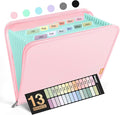 Sooez 13 Pocket Accordion File Organizer, Zipper Expanding File Folder Organizer, Reinforced Plastic Accordion Folder, A4 Letter Size, Portable Folders for Documents, Pink