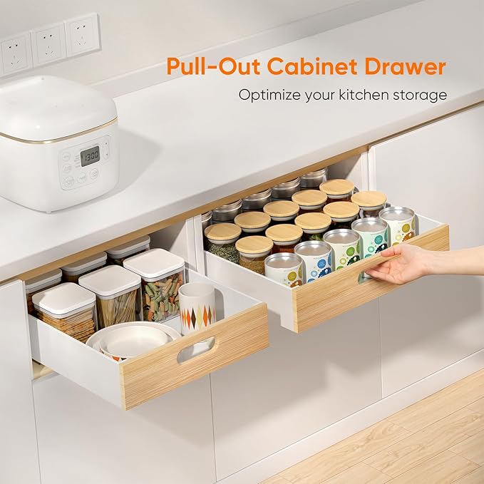 POKIPO Pull Out Drawer for Cabinet, Metal Slide Out Shelf Fixed with Adhesive Nano Film, 1 PCS Multi-Purpose Cabinet Organizer for Kitchen, Pantry and Office, XX-Large